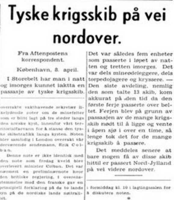 Aftenposten 8.april 1940