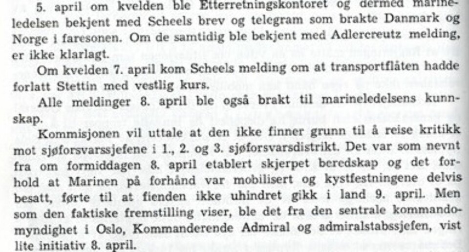 Faksmilie fra innstilling fra Undersøkelseskommisjonen av 1945