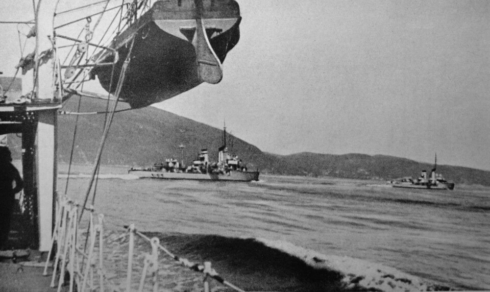 Tyske skip i norsk fjord 9. april 1940.