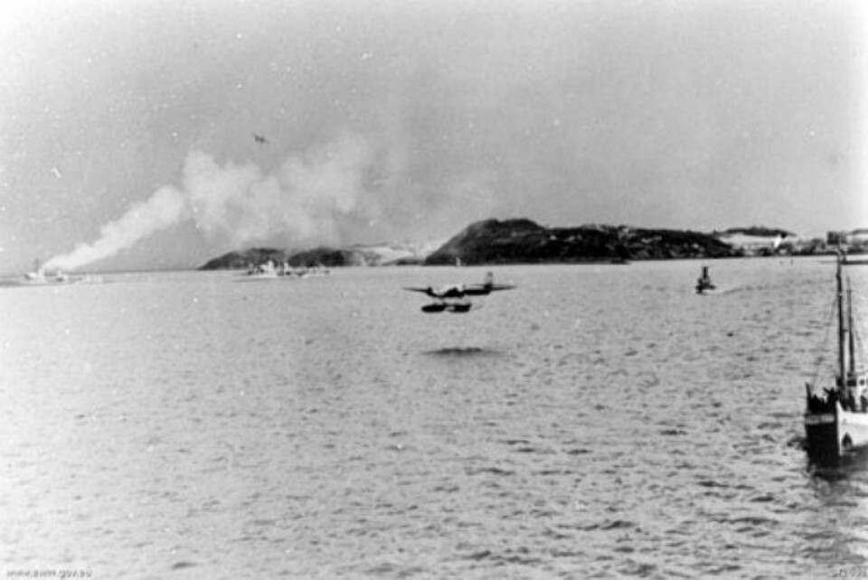 Tysk sjøfly, Heinkel HE 115, nær Trondheim 9. april 1940.