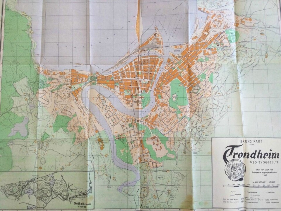 Bykart over Trondheim fra 1942