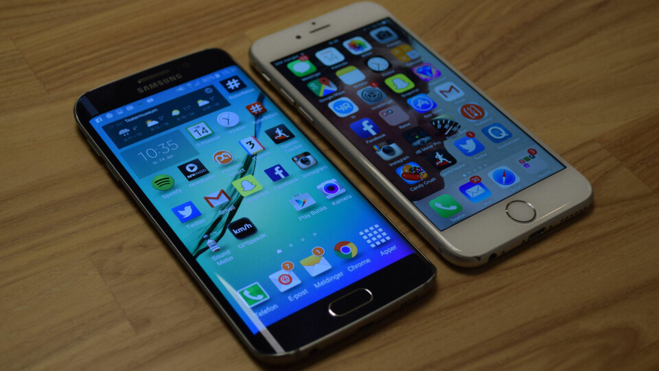 Galaxy S6 Edge og iPhone 6 er omtrent like store - og direkte konkurrenter.