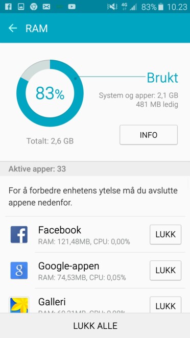 Telefonen har på papiret 3 GB minne, men ikke mer enn 2,6 GB er tilgjengelig.