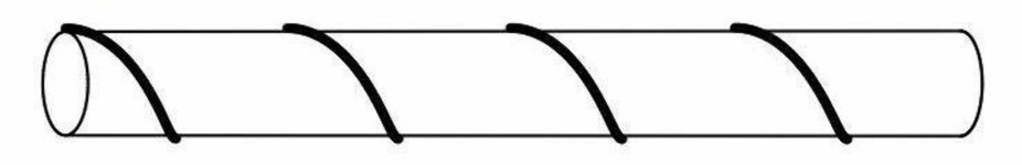 8. En snor er surret symmetrisk rundt en sirkelformet stang. Snoren går nøyaktig fire ganger rundt stangen. Omkretsen på stangen er 4 cm og lengden er 12 cm. Hvor lang er snoren?