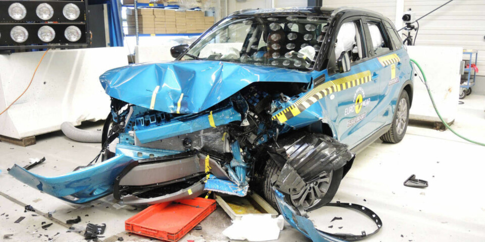 SIKKER SUZUKI VITARA: Slik ser det ut etter at Suzuki Vitara har gått rett i veggen hos Euro NCAP. Resultatet er svært positivt for Suzuki.