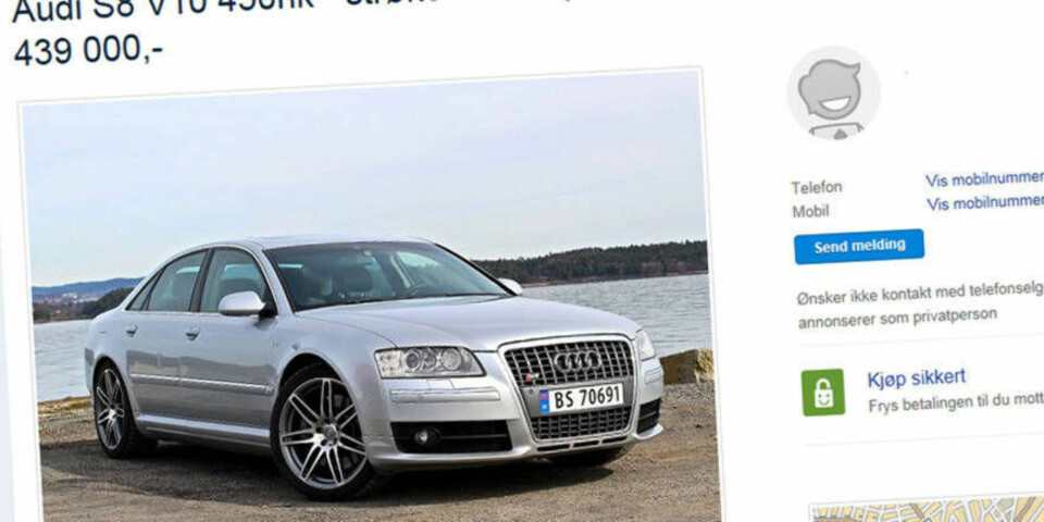 ENORMT VERDITAP: Audi S8 kostet en liten formue som nybil. Men verditapet på biler som dette er skyhøyt, nå får du den ned mot 400.000 kroner.