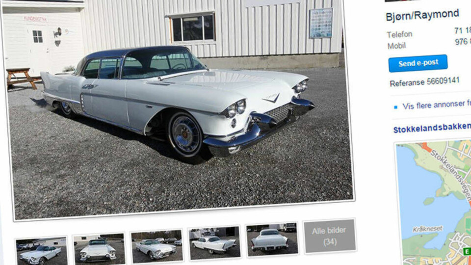 Denne bilen er fra gullalderen til Cadillac – og er en virkelig klassiker. Noe har lagt ned enorme summer, og tid, i å gjøre den så strøken at den nesten er som ny. Nå er den til salgs i Norge. Faksimile: Finn.no