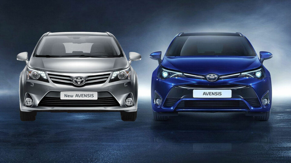 Utgående Avensis til venstre, ny Avensis til høyre.