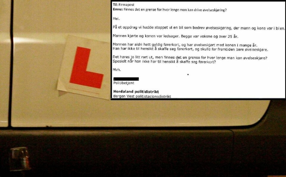 De fleste har gjerne en plan om å ta lappen når man øvelseskjører, men ikke mannen i Loddefjord. Nå har politiet skrevet brev (innfelt) for å høre om det fins en grense.