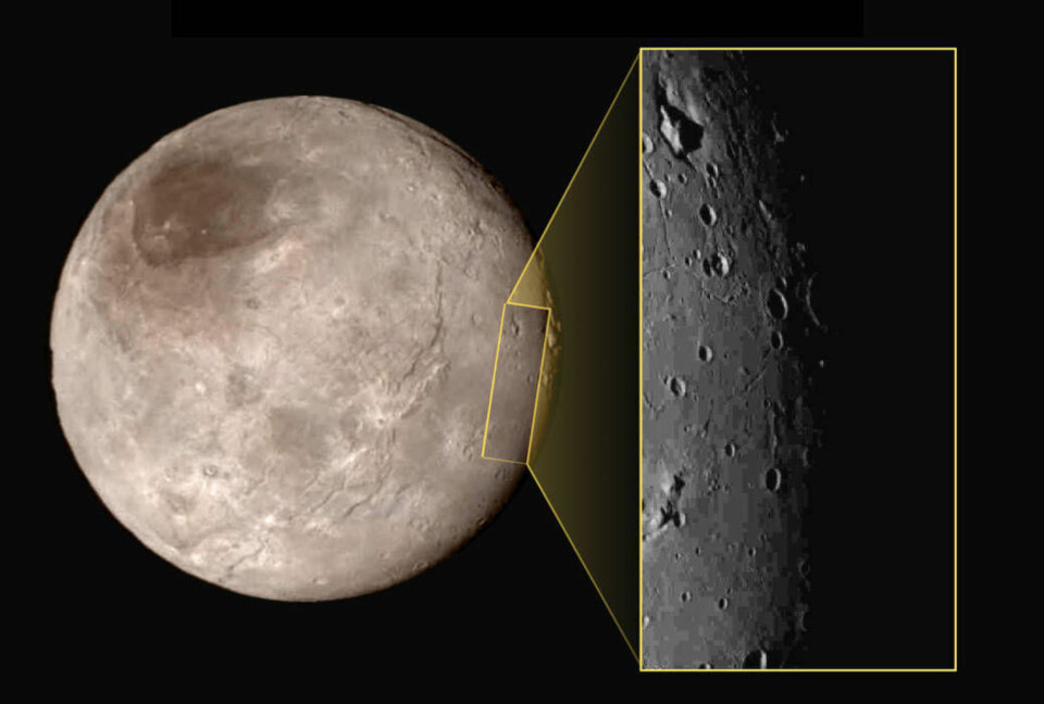 Månen Charon med detalj.