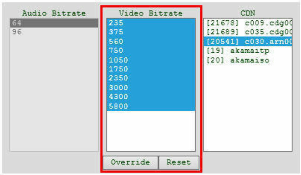 Slik ser menyen ut i Internet Explorer 11. Her kan du for eksempel ta bort alle valgene unntatt 5800 for å sikre at det kun er 1080p som brukes.