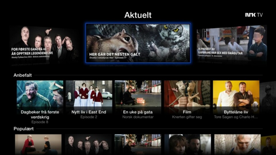 NRK PÅ APPLE TV: Slik ser NRK ut på Apple TV.