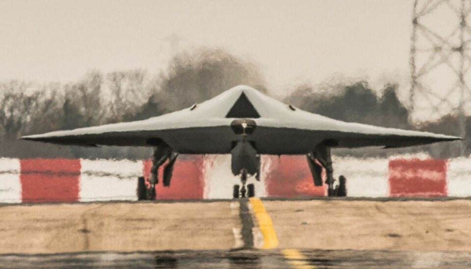 KLAR TIL AVGANG: Taranis fotogradert før en testflyvning ved BAE Systems' flybase i Warton i Lancashire, nordvest i England.