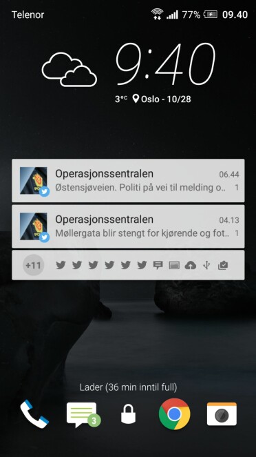 Låseskjermen er umiskjennelig Android.