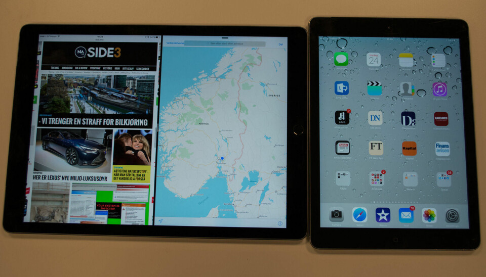iPad Pro i Split View ved siden av iPad Air 2.