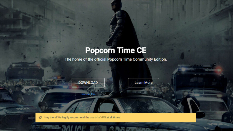 COMMUNITY EDITION: Popcorn Time benytter et bildet fra 'Dark Knight Rises' for å representere at de har kommet tilbake.