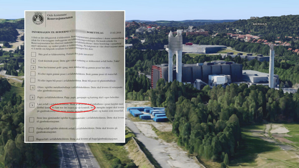 Oslo kommune graver bokstavelig talt i folks søppel for å avsløre dem som ikke kildesorterer godt nok. Samtidig har kommunen 100.000 tonn for lite restavfall til å holde fjernvarmeanlegget i gang.