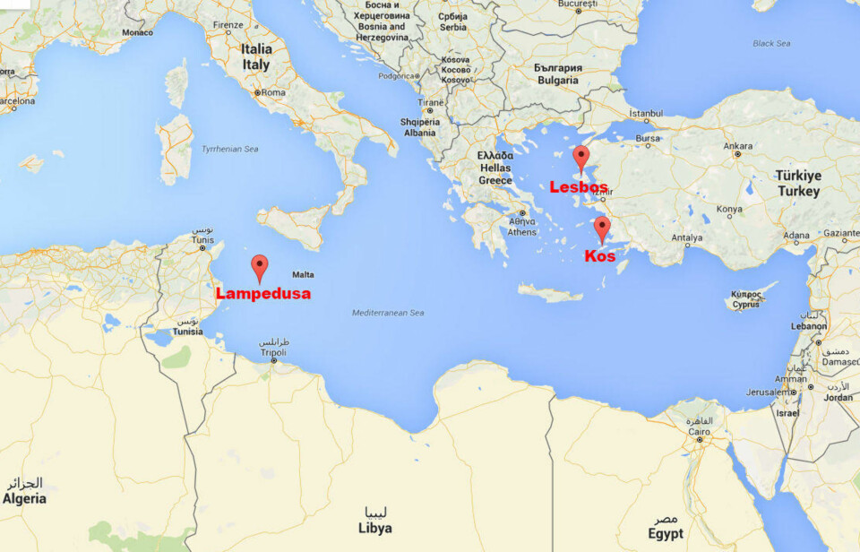 Øyene Lampedusa, Kos og Lesbos har fått mye oppmerksomhet rundt migrasjonsstrømmen.