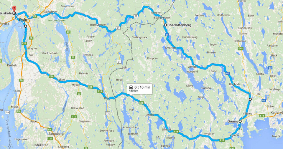 Dette var den opprinnelige ruten vi bestemte oss for.