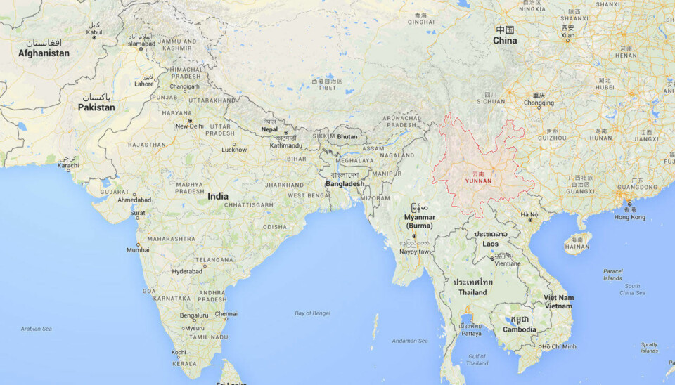 PALEONTOLOGENES ELDORADO: Yunnan-provinsen (i rødt) sør i Kina, 7500 km fra Norge.