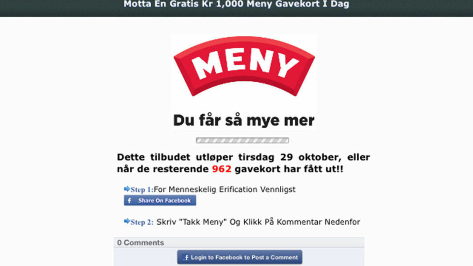 Meny advarer mot falsk Facebook-kampanje