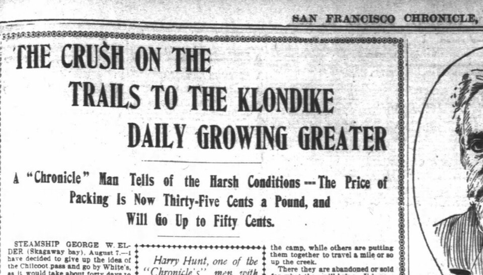 Rapportene fra Klondike solgte aviser. Her fra en reportasje i San Francisco Chronicle.