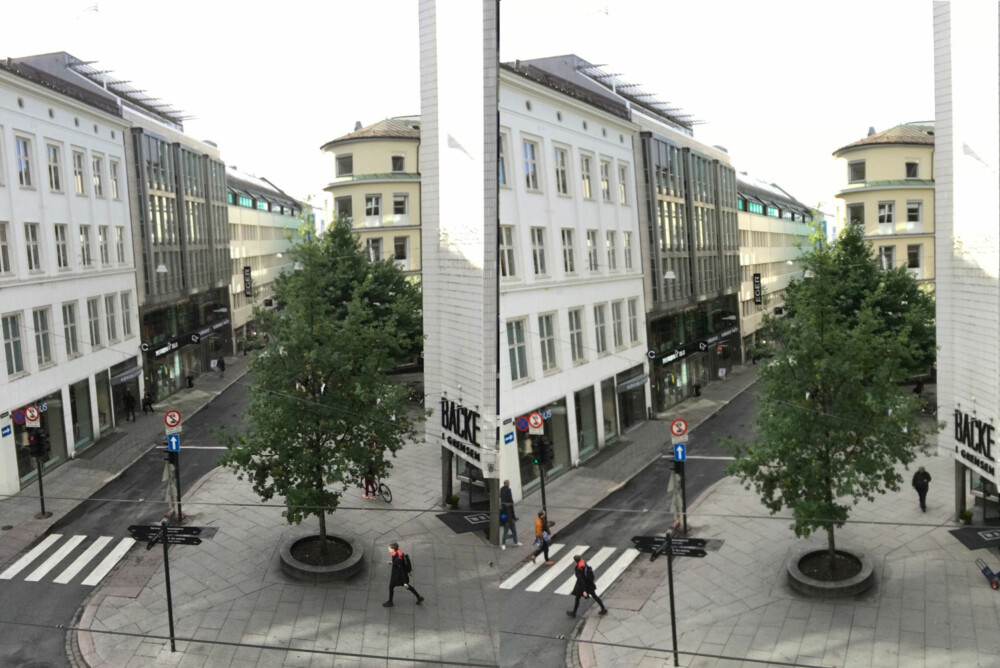 Bildet til høyre er tatt med frontkameraet til iPhone 7, mens det til venstre kommer fra iPhone 6s.