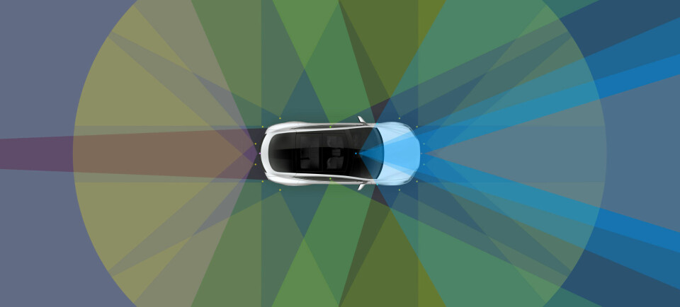 FULL GASS MOT SELVKJØRENDE BILER: Nye Teslaer vil ha åtte optiske kameraer som kan se opp til 250 meter i alle retninger rundt biler, og tolv ultrasoniske sensorer som støtter det optiske systemet. Disse dobler rekkevidden i forhold til dagens maskinvare, og skal oppdage både «harde og bløte» objekter.