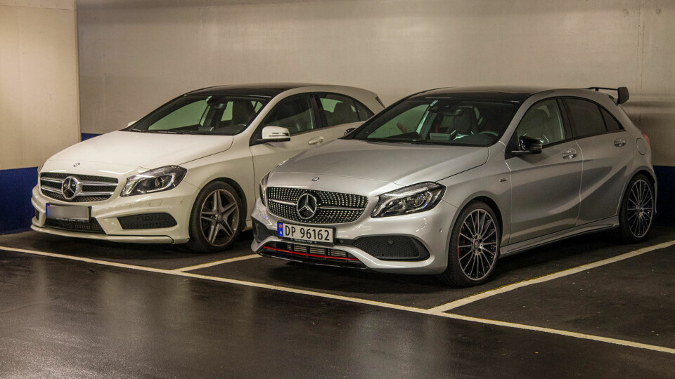 RÅERE: A250 Sport skiller seg ut ganske mye sammenlignet med en «vanlig» A-klasse. Både visuelt og følelsen den gir deg som sjåfør.