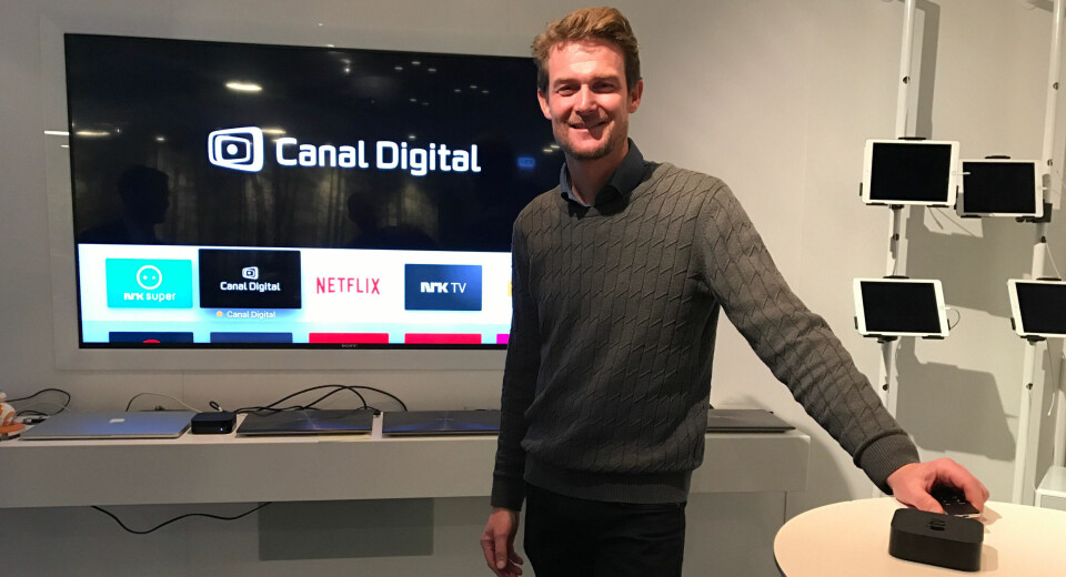 NY APP: Produktutviklingsdirektør Marius Bjerke i Canal Digital presenterte appen Canal Digital på Apple TV for pressen onsdag formiddag.