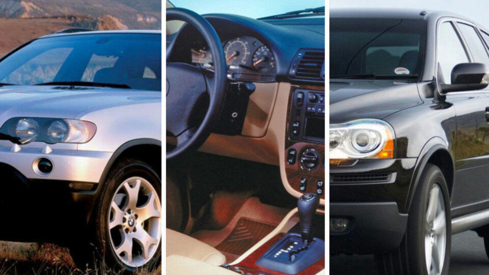 De var drømmebiler da de var nye, fra venstre BMW X5. Mercedes ML og Volvo XC90. Nå er prisene så lave at veldig mange har råd til å kjøpe. Men det er slett ikke sikkert det er smart...