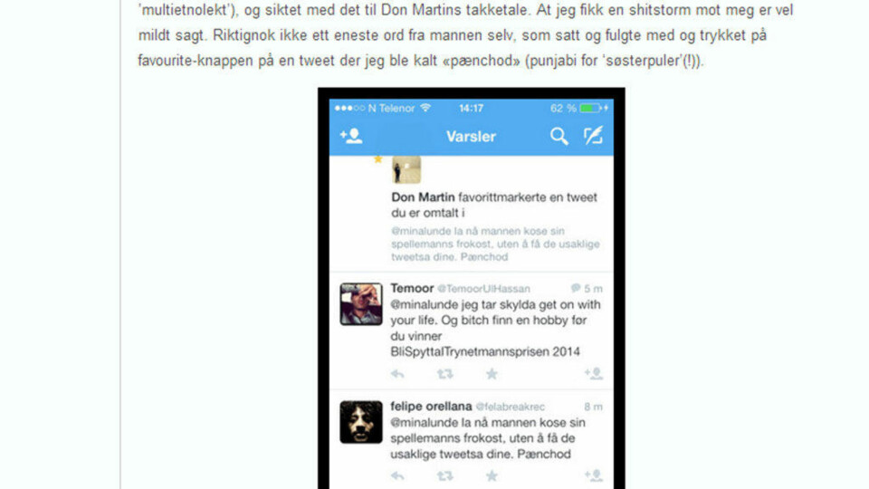 - At jeg fikk en shitstorm mor meg er vel mildt sagt