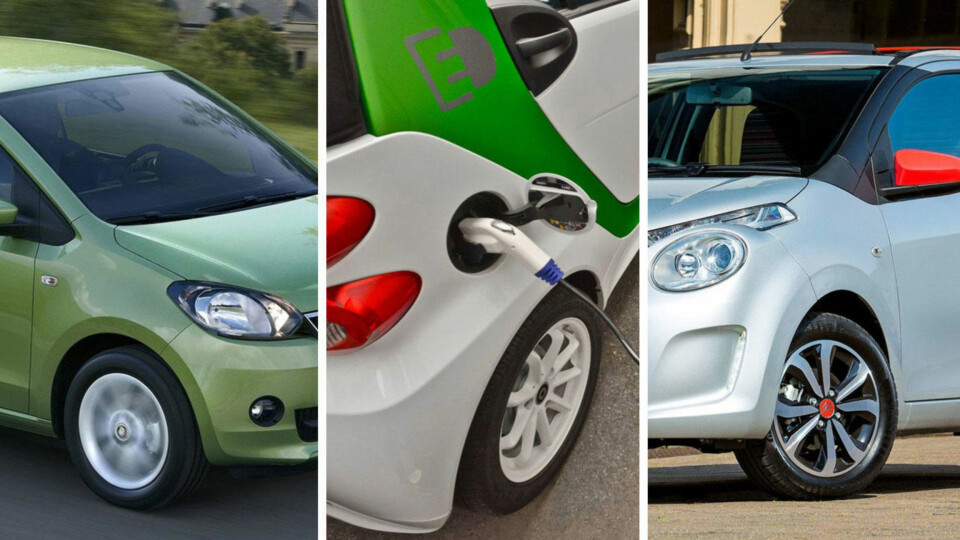 Nybil trenger ikke koste veldig mye. Her er tre eksempler: Fra venstre Skoda Citigo, Smart ForTwo Electric og Citroën C1.