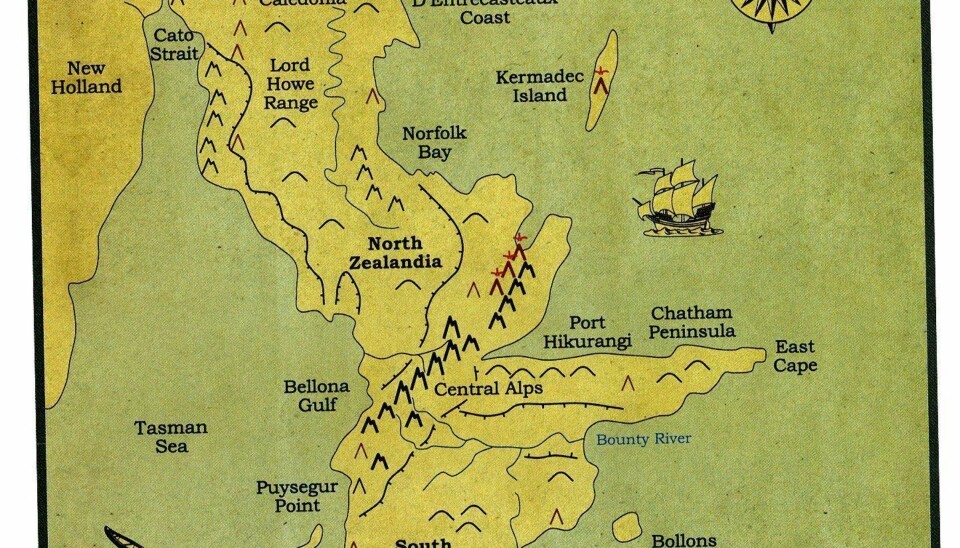 Tolkiens kart over Zealandia, uten hav, er artig tankespinn.