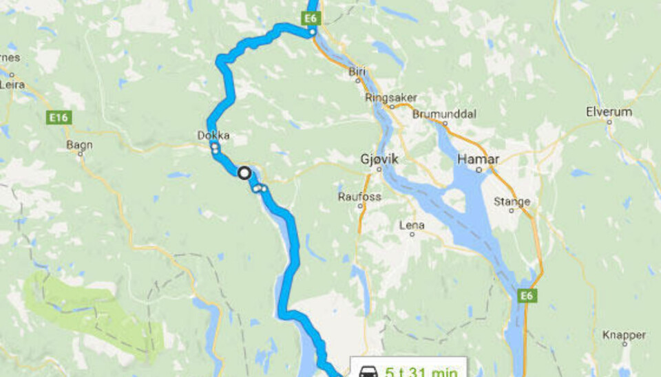 Omtrentlig kjøretur.