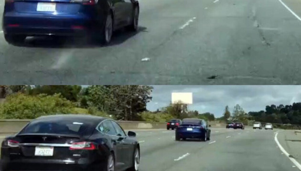 LITT MINDRE: Dette bildet viser Tesla Model 3 øverst og Model S nederst.