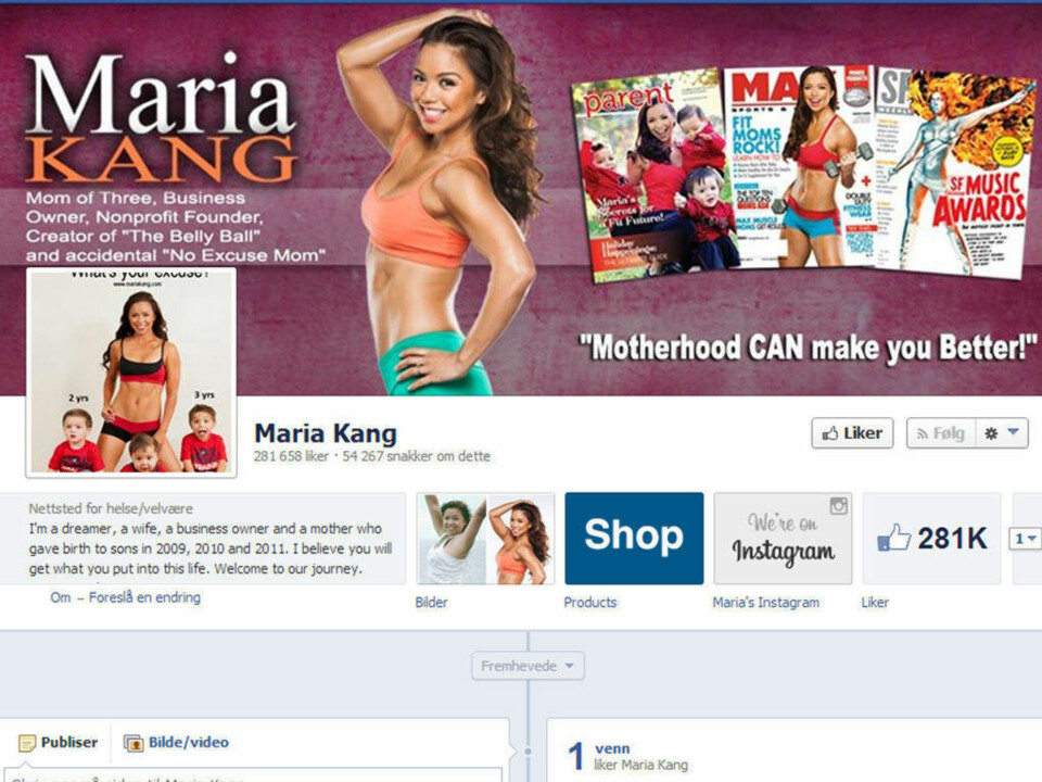 AKTIV I SOSIALE MEDIER: Maria Kang har mange fans, både på Facebook og som leser bloggen hennes.