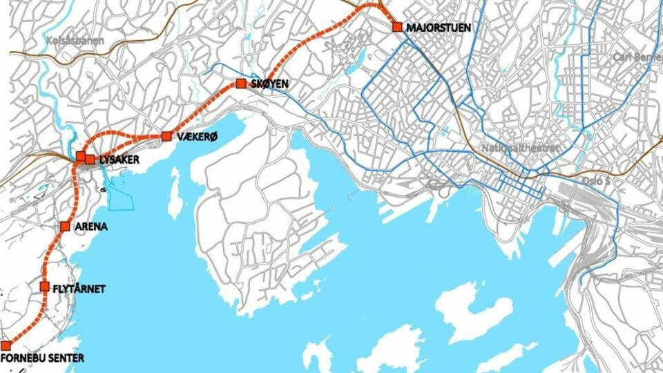 Fornebubanen slik den er planlagt.