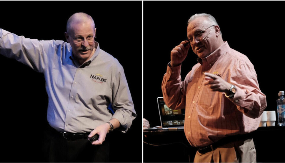 Steve Murphy (t.v.) og Javier Peña på scenen i Oslo.