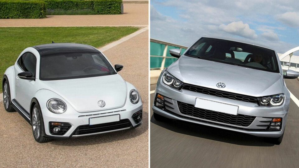 Både VW Beetle (med tak) og Scirocco vil forsvinne. I stedet satser VW på å bli størst på elbil.