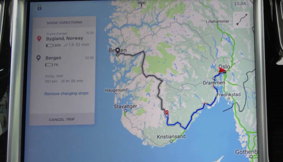 Dette var det første forslaget GPS-en kom frem til. Det kan neppe kalles en effektiv rute til Bergen.