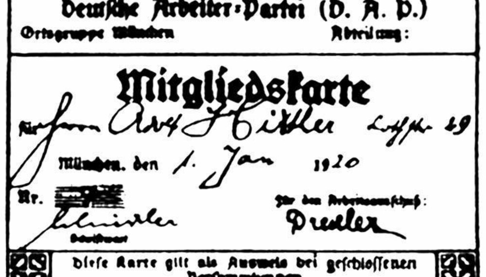 Adolf Hitlers medlemskort i DAP.