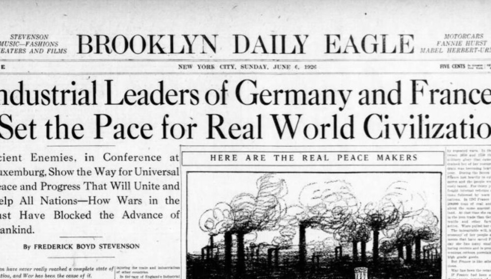 I 1926 rår det optimisme i Europa, også for en fredelig løsning med industriell vekst. Slik som her rapportert i avisen Brooklyn Daily Eagle.