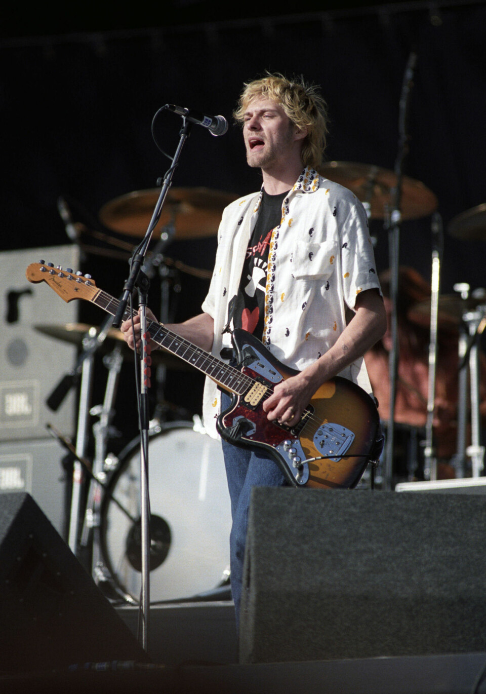 Kurt Cobain med Nirvana da det sagnomsuste bandet spilte på Kalvøya i Bærum i 1992.