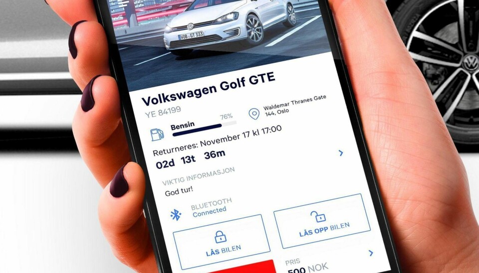 BIL-DELING VIA MOBILEN: Hyre vil ikke si noe om prisnivået for å leie en bil. Denne illustrasjonen av tjenesten kan likevel gi et hint.