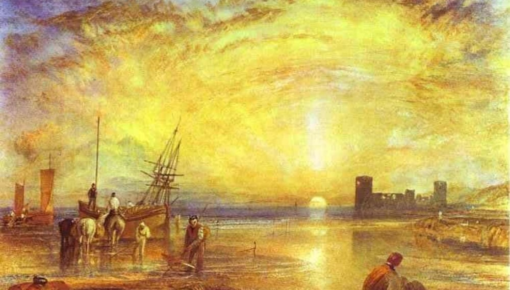 ASKE I ATMOSFÆREN: Høye konsentrasjoner av aske i atmosfæren førte til spektakulære solnedganger i årene etter 1815. Kunstneren J. M. W. Turner festet flere av disse synene til lerretet.