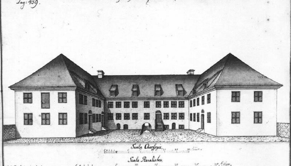 Bergen Tugt og Manufacturhus tegnet av Johan Joachim Reichborns i 1765.