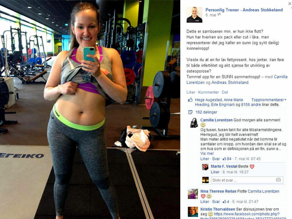 PÅ FACEBOOK I FJOR: Bildet av Camilla som blotter magen fikk rundt 10.000 likes.