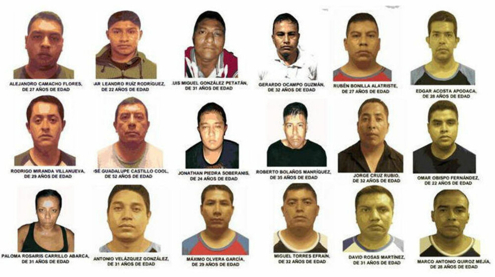 POLITET VAR KRIMBANDE: 13 personer av en kriminell bande på 18 personer viste seg å være politi. De ble arrestert i Acapulco i oktober 2013 siktet for kidnapping og drap i feriebyen.