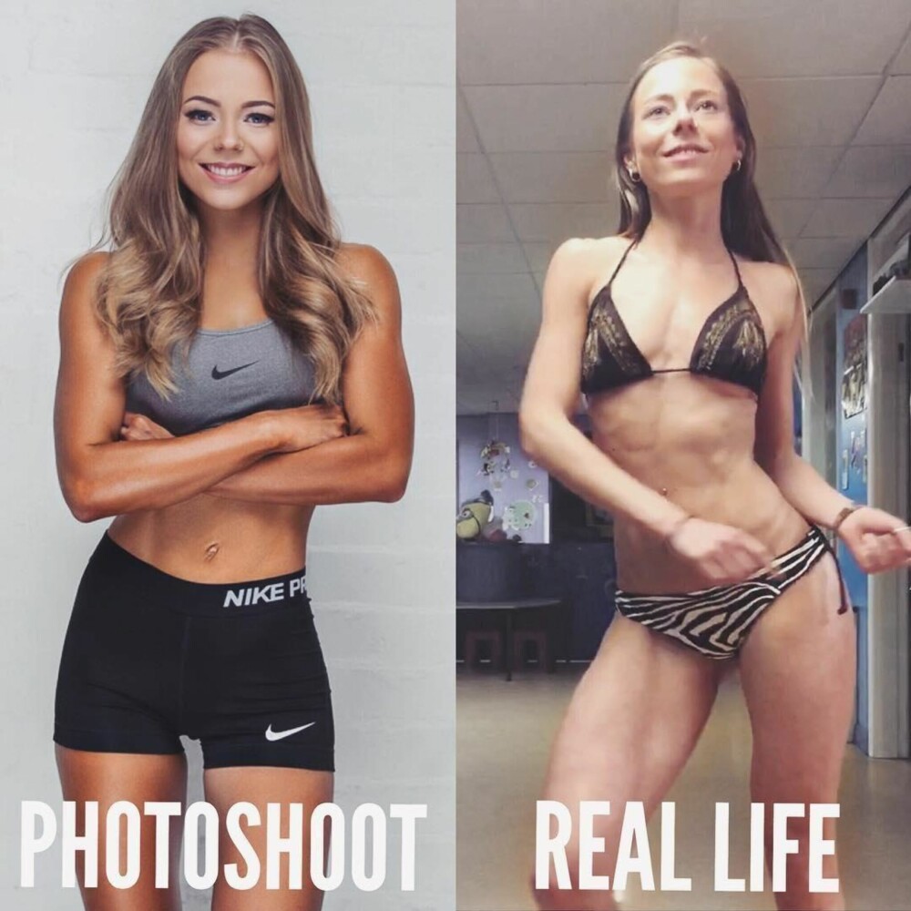 UOPPNÅELIG IDEAL: Personlig trener Anna Rhodes forteller at fitnessbilder på ingen som helst måte viser hvordan hardt trente modeller ser ut i virkeligheten, eller effektene av å ha så lite kroppsfett. Hun omtaler det som spiseforstyrrelse skjult som fitness.